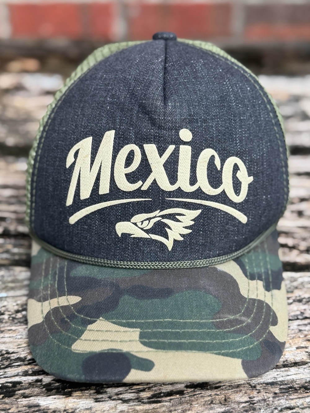 Big Bear Mexico Eagle Graphic Adjustable Camouflage & Dark Gray Trucker Hat F9
